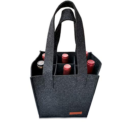 Fisioan 6 Bottle Wine Carrier Tote Reusable Grocery Bags for Travel, Camping and Picnic, Perfect Wine Lover Gift