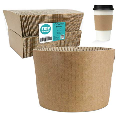 [125 Pack] Kraft Coffee Cup Sleeves - Brown Disposable Corrugated Cardboard Paper Jacket, Holds Hot and Cold Drinks, Espresso Coffee Milk Tea Beverage Insulator and Hand Protection
