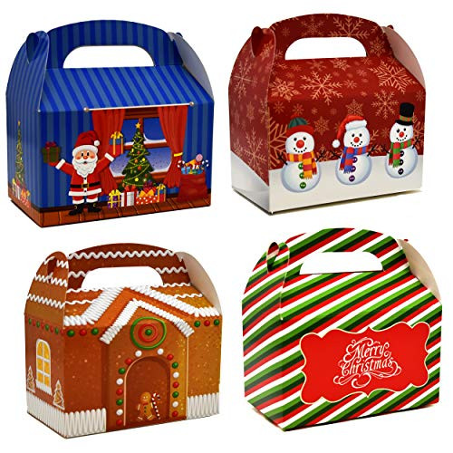 48 3D Christmas Treat Boxes Holiday Cardboard Paper Gable Boxes For School Classroom Party Favor Supplies Decor Candy Goodie Cookie Box Gingerbread House Snowflake Santa Merry Christmas Gift Boutique