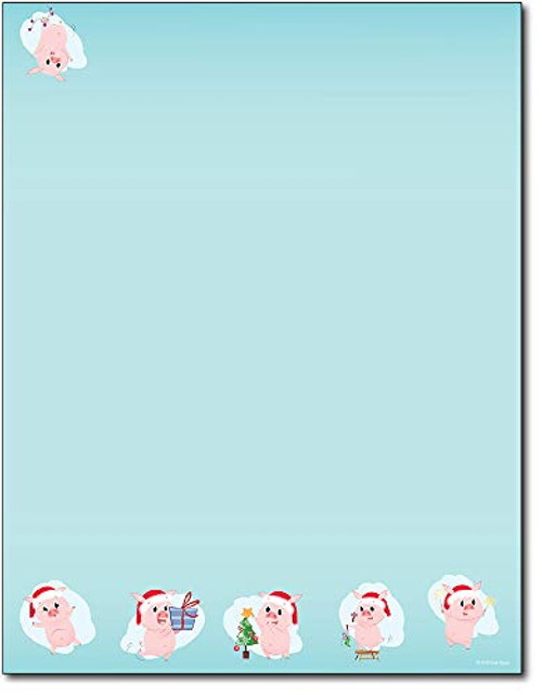 Merry Pig Holiday Christmas Stationery Paper - 80 Sheets