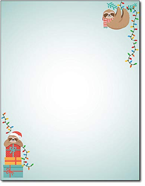 Sloth Holiday Christmas Stationery Paper - 80 Sheets