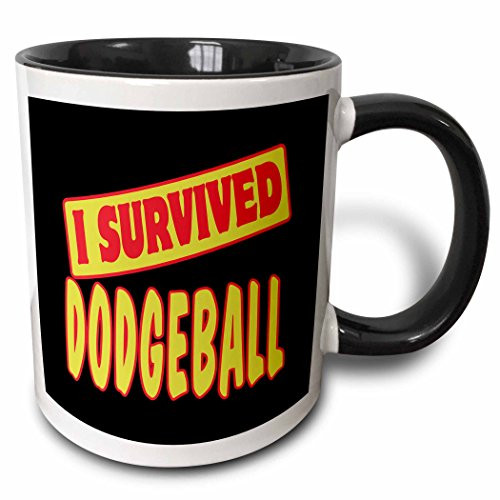 3dRose 117883_4"I"I Survived Dodgeball Survial Pride And Humor Design" Two Tone Mug 11 oz Black/White