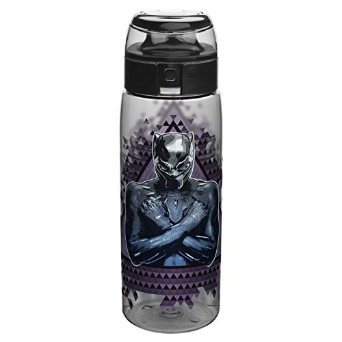 Zak Designs Marvel Comics Water Bottle with Built-in Carrying Loop, Durable Water Bottle Has Wide Mouth and Break Resistant Design (25oz, Black Panther, Tritan, BPA-Free)