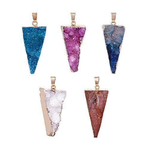 Fashewelry 5 pcs Mixed Gold Plated Natural Triangle Druzy Agate Pendants Charms Connector for Jewelry Making Fashewelry 5 pcs Mixed Gold Plated Natural Triangle Druzy Agate Pendants Charms Connector for Jewelry Making