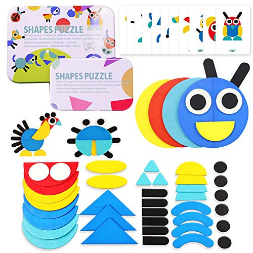 Wooden Pattern Blocks Jigsaw Puzzle Animal Geometric Shapes STEM Stacking Games Montessori Early Educational Toys for Toddlers Kids Boys Girls Age 2,3,4 Years 36 Shape Pieces 60 Design Cards B Wooden Pattern Blocks Jigsaw Puzzle Animal Geometric Shapes STEM Stacking Games Montessori Early Educational Toys for Toddlers Kids Boys Girls Age 2,3,4 Years 36 Shape Pieces 60 Design Cards B