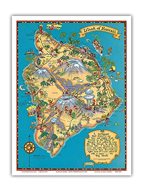Hawaiian Island of Hawaii (Big Island) Map - Hawaii Tourist Bureau - Vintage Hawaiian Colored Cartographic Map by Ruth Taylor White c.1941 - Hawaiian Master Art Print - 9in x 12in Hawaiian Island of Hawaii (Big Island) Map - Hawaii Tourist Bureau - Vintage Hawaiian Colored Cartographic Map by Ruth Taylor White c.1941 - Hawaiian Master Art Print - 9in x 12in