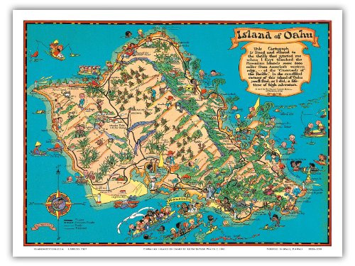 Hawaiian Island of Oahu Map - Vintage Hawaiian Colored Cartographic Map by Ruth Taylor White c.1941 - Hawaiian Master Art Print - 9in x 12in Hawaiian Island of Oahu Map - Vintage Hawaiian Colored Cartographic Map by Ruth Taylor White c.1941 - Hawaiian Master Art Print - 9in x 12in