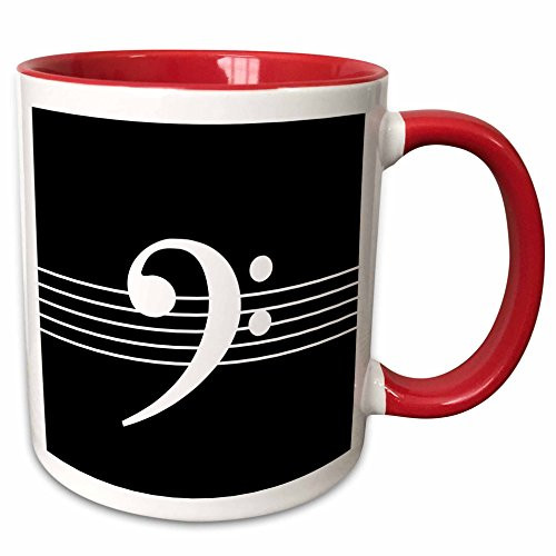 3dRose 232122_5 Black Bass Clef Fclef Staves Staff Music Musician Gift Mug, 11 oz