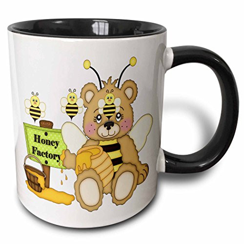 3dRose 210748_4 Cute Honey Bear With Bees Graphic Ceramic Mug 11oz Black/White