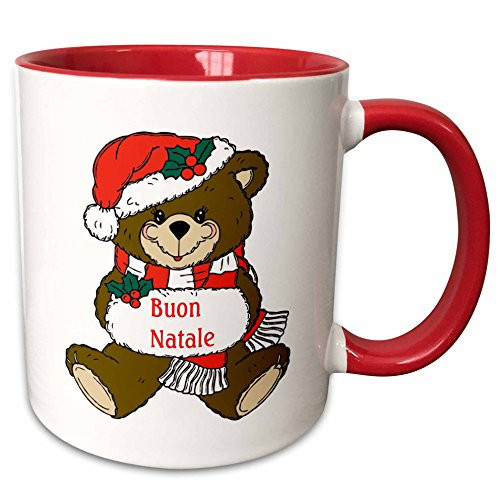 3dRose 234691_5 Image of Buon Natale Italian Christmas Teddy Bear Ceramic Mug 11 oz Red/White