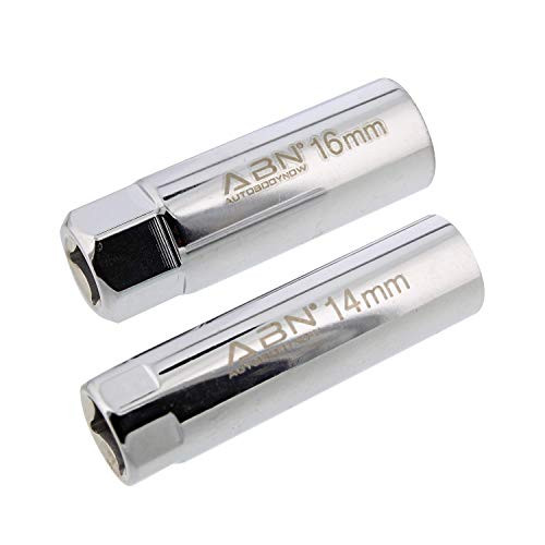 ABN 3/8 Inch Drive 14mm 16mm Metric Spark Plug Socket Set Thin Wall 12 Pt Spark Plug Tool Set with Spring Clips, 2pc Kit