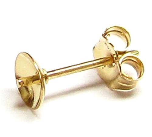 5 Pairs 14k Gold plated Sterling Silver Earring Posts (Strong) | Stud Earrings 6mm Setting Pearl Cup with Earnut Safety Backs SS321-6
