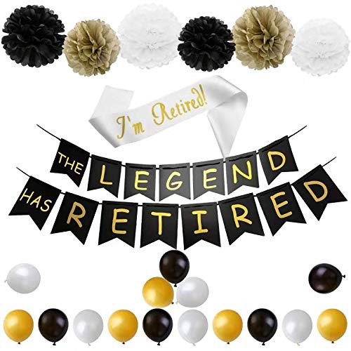 The Legend Has Retired Banner, Retirement Decoration Pack, with Pom Poms Latex Balloons Retired Sash, Retirement Party Supplies and Gift by Alrigon