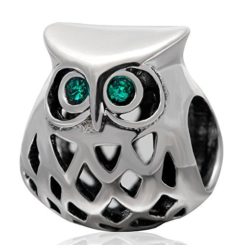 Openwork Owl Charm with Crystal Charm 925 Sterling Silver Animal Charm Bird Charm Wisdom Charm for Bracelet