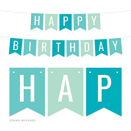 Andaz Press Hanging Pennant Banner Party Decorations, Diamond Blue, Seafoam Mint, Aqua Turquoise, Happy Birthday, 1-Pack, Approx. 5-Feet