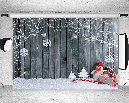 Art Studio 7x5ft Wooden Floor Walls Christmas Snowflake Photography Backdrops for Xmas Eve Home Party Decor Baby Children Gifts Photo Background Studio Props Banner Vinyl