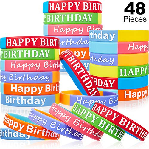 48 Pieces Happy Birthday Rubber Bracelets Silicone Stretch Wristbands Colored Silicone Bracelets for Birthday Party Supplies 48 Pieces Happy Birthday Rubber Bracelets Silicone Stretch Wristbands Colored Silicone Bracelets for Birthday Party Supplies