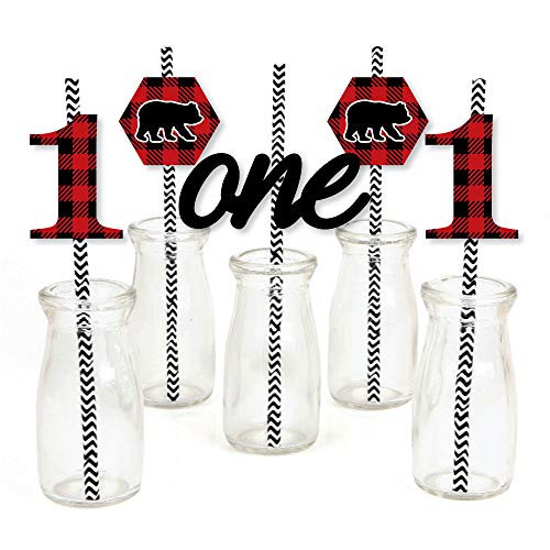 Big Dot of Happiness 1st Birthday Lumberjack - Channel The Flannel - Paper Straw Decor - Buffalo Plaid First Birthday Party Striped Decorative Straws - Set of 24 Big Dot of Happiness 1st Birthday Lumberjack - Channel The Flannel - Paper Straw Decor - Buffalo Plaid First Birthday Party Striped Decorative Straws - Set of 24