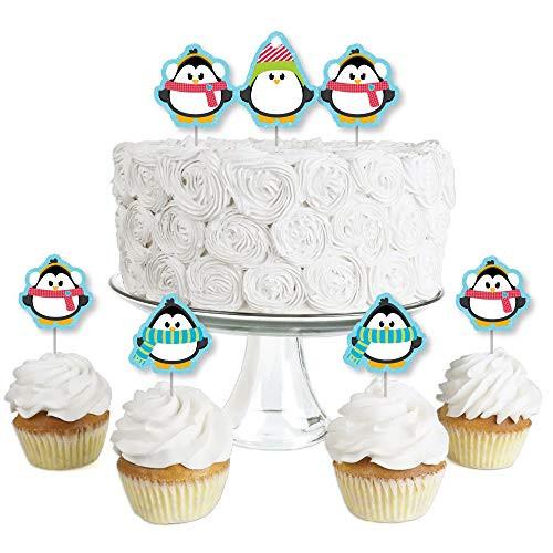 Big Dot of Happiness Holly Jolly Penguin - Dessert Cupcake Toppers - Holiday and Christmas Party Clear Treat Picks - Set of 24