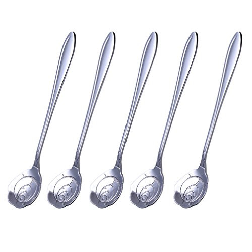 Coffee Scoops, Stainless Steel Tableware Creative Rose Flower Pattern Coffee Spoons Stirring Spoon Sugar Spoon Teaspoon (Silver)