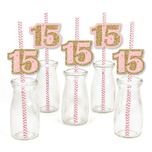 Mis Quince Anos - Paper Straw Decor - Quinceanera Sweet 15 Birthday Party Striped Decorative Straws - Set of 24 Mis Quince Anos - Paper Straw Decor - Quinceanera Sweet 15 Birthday Party Striped Decorative Straws - Set of 24
