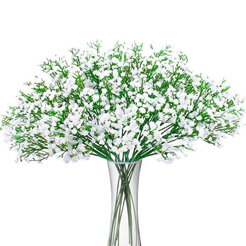 BOMAROLAN Artificial Baby Breath Flowers Fake Gypsophila Bouquets 12 Pcs Fake Real Touch Flowers for Wedding Decor DIY Home Party (White)