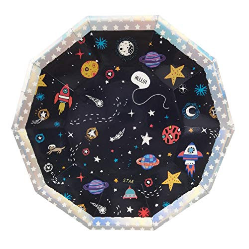 Cieovo 24 Count Outer Space Disposable Plates Space Solar System Rocket Planet Party Paper Dinner Dessert Plates for Baby Shower Kids Space Themed Birthday Party Supplies