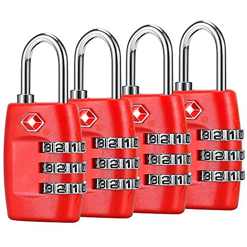 TSA Luggage Locks (4Pack) - 3 Digit Combination Padlocks - Approved Travel Lock for Suitcases & Baggage (Red) TSA Luggage Locks (4Pack) - 3 Digit Combination Padlocks - Approved Travel Lock for Suitcases & Baggage (Red)