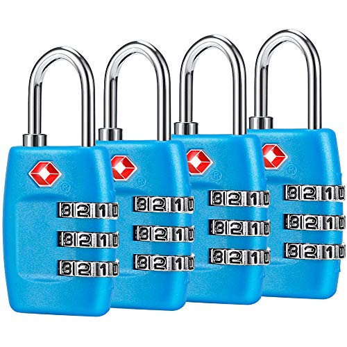TSA Luggage Locks (4Pack) - 3 Digit Combination Padlocks - Approved Travel Lock for Suitcases & Baggage (Blue) TSA Luggage Locks (4Pack) - 3 Digit Combination Padlocks - Approved Travel Lock for Suitcases & Baggage (Blue)