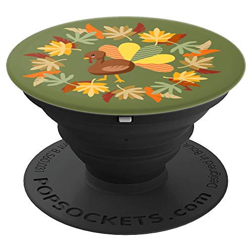Pop Socket - Cute Turkey with Fall Leaves - Green Design - PopSockets Grip and Stand for Phones and Tablets Pop Socket - Cute Turkey with Fall Leaves - Green Design - PopSockets Grip and Stand for Phones and Tablets