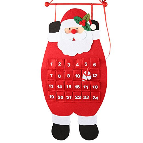 D-FantiX Santa Christmas Advent Calendar 2019, 3D Felt Haning Advent Calendar Reusable Countdown to Christmas Calendar for Kids Christmas Decorations