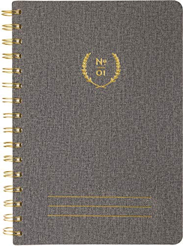 Eccolo 6x8 Wirebound Notebook, Flexible Faux Leather Covers, 192 Cream Lined Pages, Oxford Grey