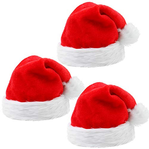 Elcoho 3 Pack Santa Hats for Adults Christmas Hat Plush Velvet with Comfort Liner Santa Hat for Christmas Party