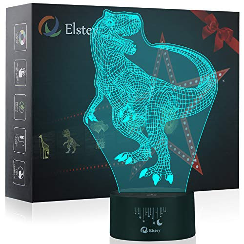 Dinosaur 3D Illusion Lamp, Elstey 7 Colors Changing Optical Illusion Touch Table Desk LED Night Light Great Kids Gifts Home Decoration