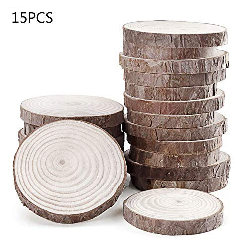 Fuhaieec 15pcs 3.5"-4" Unfinished Natural Wood Slices Circles with Tree Bark Log Discs for DIY Craft Rustic Wedding Ornaments Fuhaieec 15pcs 3.5"-4" Unfinished Natural Wood Slices Circles with Tree Bark Log Discs for DIY Craft Rustic Wedding Ornaments