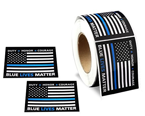 Police Support Stickers - Roll of 250 Blue Lives Matter Flag Stickers (250 Stickers)