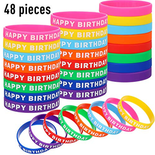48 Pieces Happy Birthday Bracelets Silicone Stretch Wristbands Colored Rubber Bracelets for Birthday Party Supplies, 8 Colors 48 Pieces Happy Birthday Bracelets Silicone Stretch Wristbands Colored Rubber Bracelets for Birthday Party Supplies, 8 Colors