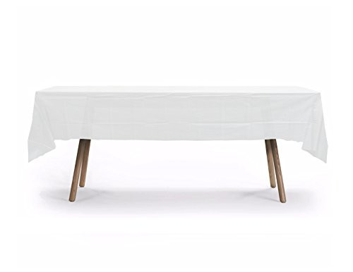 5 Pack, 54" x 108" Rectangular Plastic Table Cover, Plastic Table Cloth Reusable (PEVA) (White)