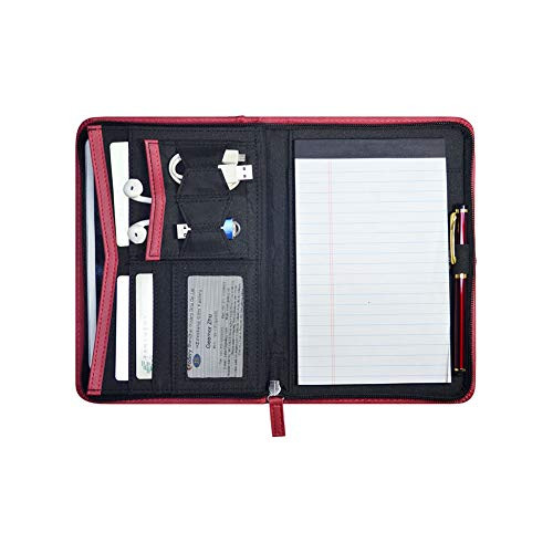 Godery Padfolio/Portfolio, Mini Leather Zippered Padfolio Portfolio Binder 5 x 8 Legal Writing Pad, Professional Business Portfolio for Men & Women, Card Holder, Notepad Clipboard Holder (Red)