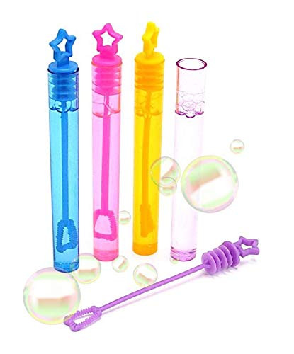 H Bubble Wand with Star Shape Handle Wand and Enhance Bubble Solution Party Favor  Summer Water Outdoor Activity Themed Birthday Party Decorations | Assorted Color - Pack of 48
