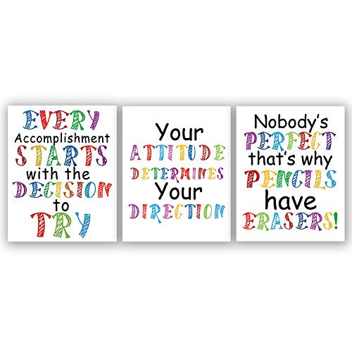 Watercolor Words Art Print Inspirational Quote&Saying Modern Typography Art Picture Set of 3 (8X10 Canvas Painting?Motivational Phrases Wall Art Poster for Nursery or Kids Room Home Decor?No Frame