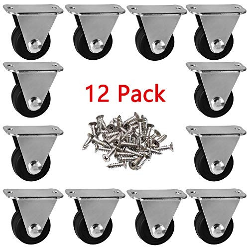 Hub's Gadget 12 Pack 25mm/1-inch Dia. Rubber Single Wheel, Heavy Duty Fixed Caster Wheels with Rigid Non-Swivel Top Plate