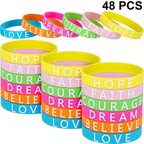 Jovitec 48 Pieces Motivational Wristbands Silicone Inspirational Bracelets Saying Rubber Bands for Men and Women