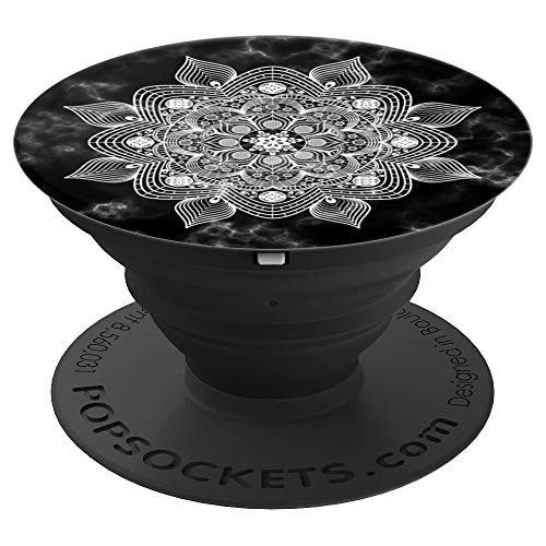 Pretty Feminine Boho Floral Black & White Mandala Flower - PopSockets Grip and Stand for Phones and Tablets