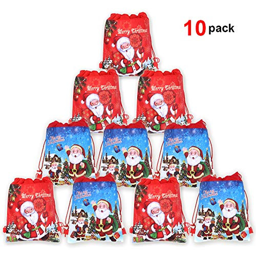 Christmas Drawstring Backpack Bags(10pack), Konsait Xmas Santa Sack Backpack for Kids Party Bag Filler Wrapper and Candy Gift Treat Goody Christmas Birthday Party Favor Supplies Decoration
