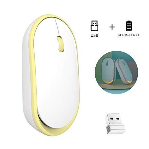 Slim Rechargeable Wireless Mouse Silent USB Mice?Less Noise, Portable Mobile Optical Mice for Notebook, PC, Laptop, Computer, MacBook(Yellow)
