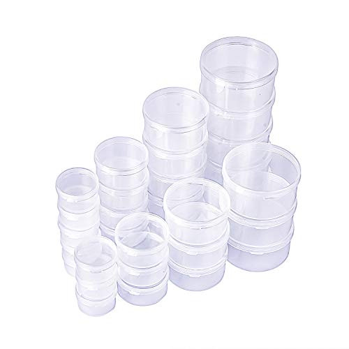 LJY 36 Pieces Mixed Sizes Round Empty Mini Clear Plastic Storage Containers with Lids for Small Items and Other Craft Projects