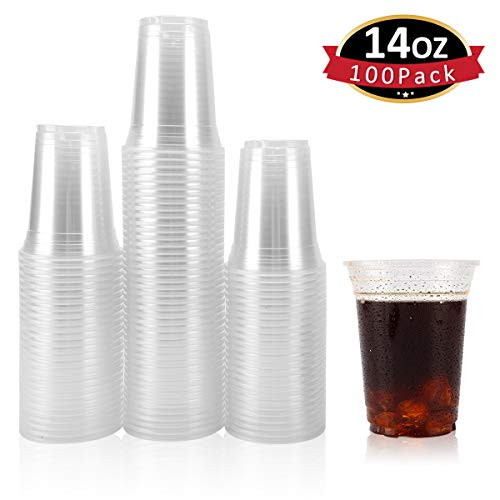 Plastic Cups, 100 Pack 14 Oz Clear Plastic Cups, Plastic Cups 14 Oz Clear Cups, Disposable Clear Plastic Cups Water Cups Disposable Cups, 14 Oz Water Clear Plastic Cups Clear Plastic Cups Plastic Cups