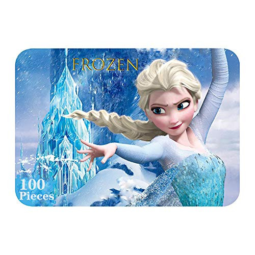NEILDEN Disney Frozen Puzzles in a Metal Box 100 Piece Jigsaw Puzzle for Kids Ages 4-8 Puzzles for Girls and Boys for Children Learning Educational Puzzles (Elsa)