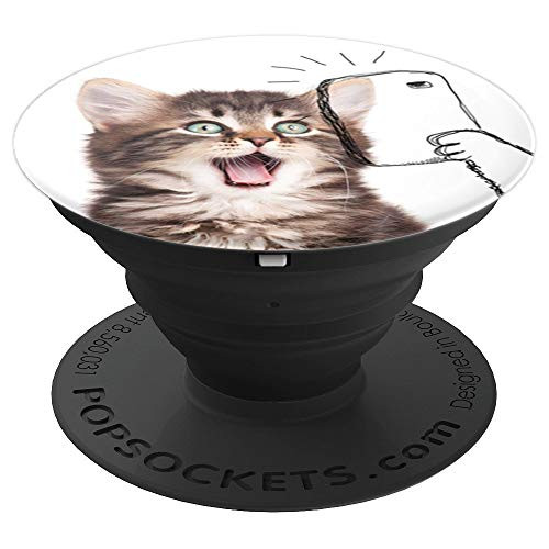 Crazy Cat Selfie - Cell Phone Mount & Hand Holder Knob 6583 - PopSockets Grip and Stand for Phones and Tablets